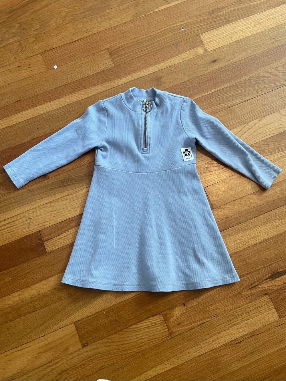 Mini Rodini Long Sleeve Light Blue Knit Dress with Zipper